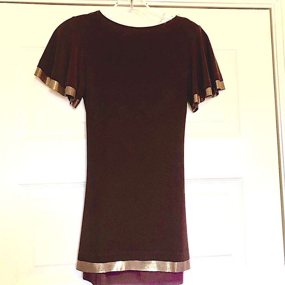 Ing Deep V Crossover Tunic Top Flutter-Sleeves Br… - image 4